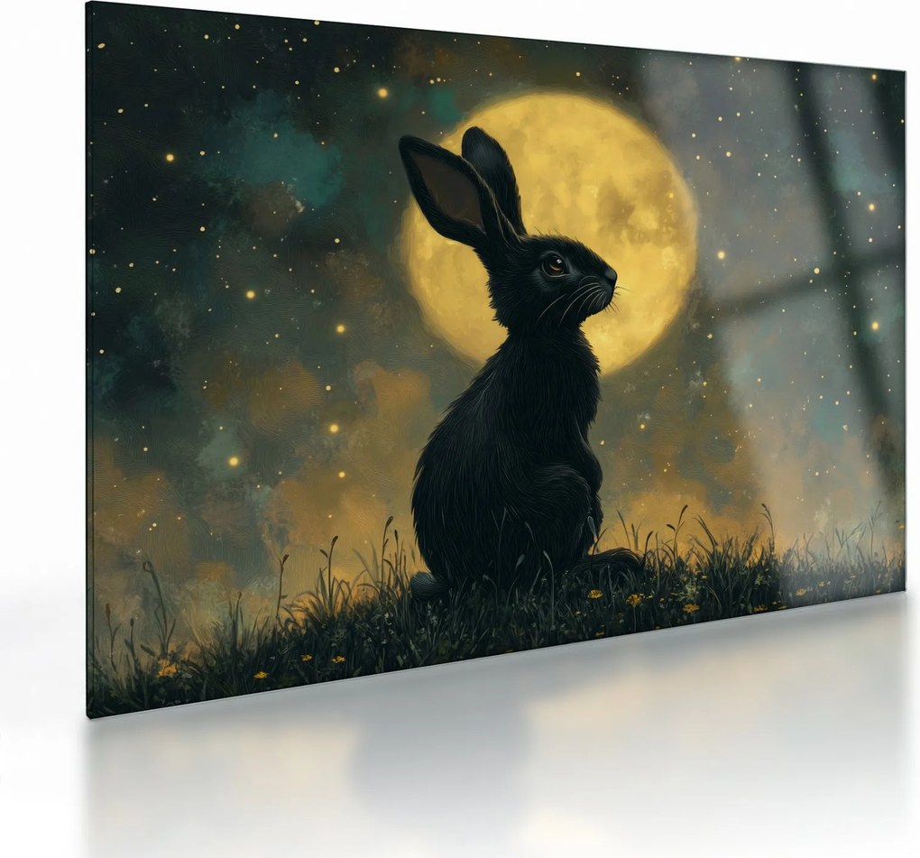 Tablou pe sticlă - Iepure cu lună (70x50 cm)