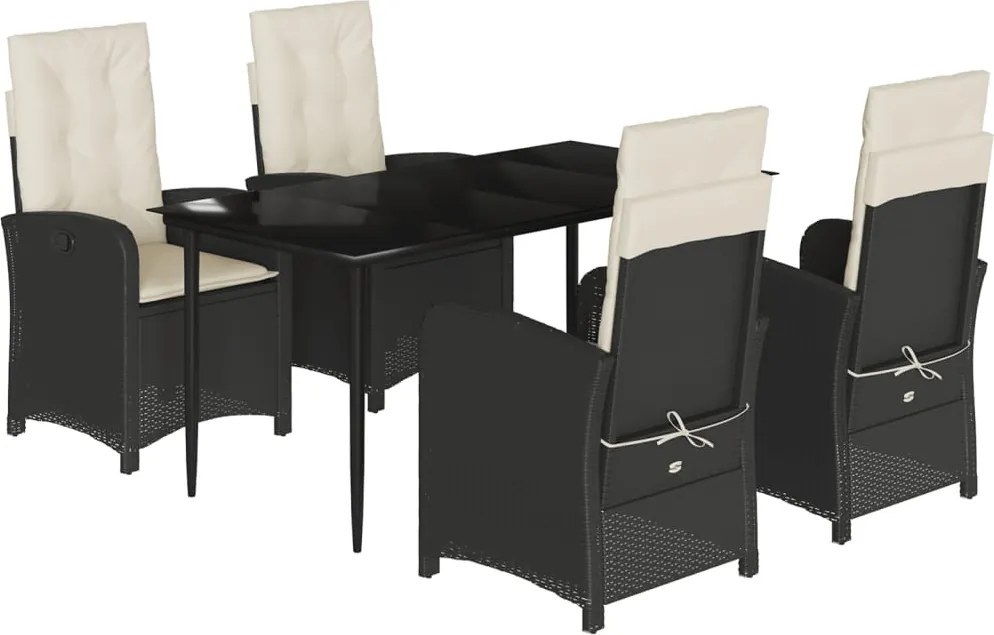 vidaXL Set mobilier de grădină cu perne, 5 piese, negru, poliratan