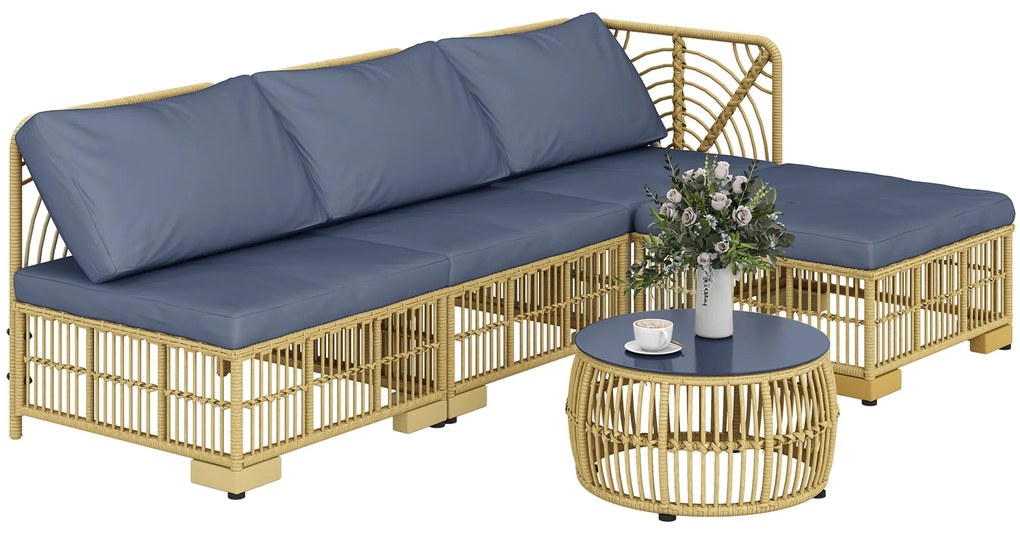 Outsunny Set de mobilier din rachita de 5 bucati, Gri