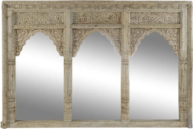 Oglindă decorativă de perete, stil natural rustic, culoare natur, din lemn de tec, „Teak”