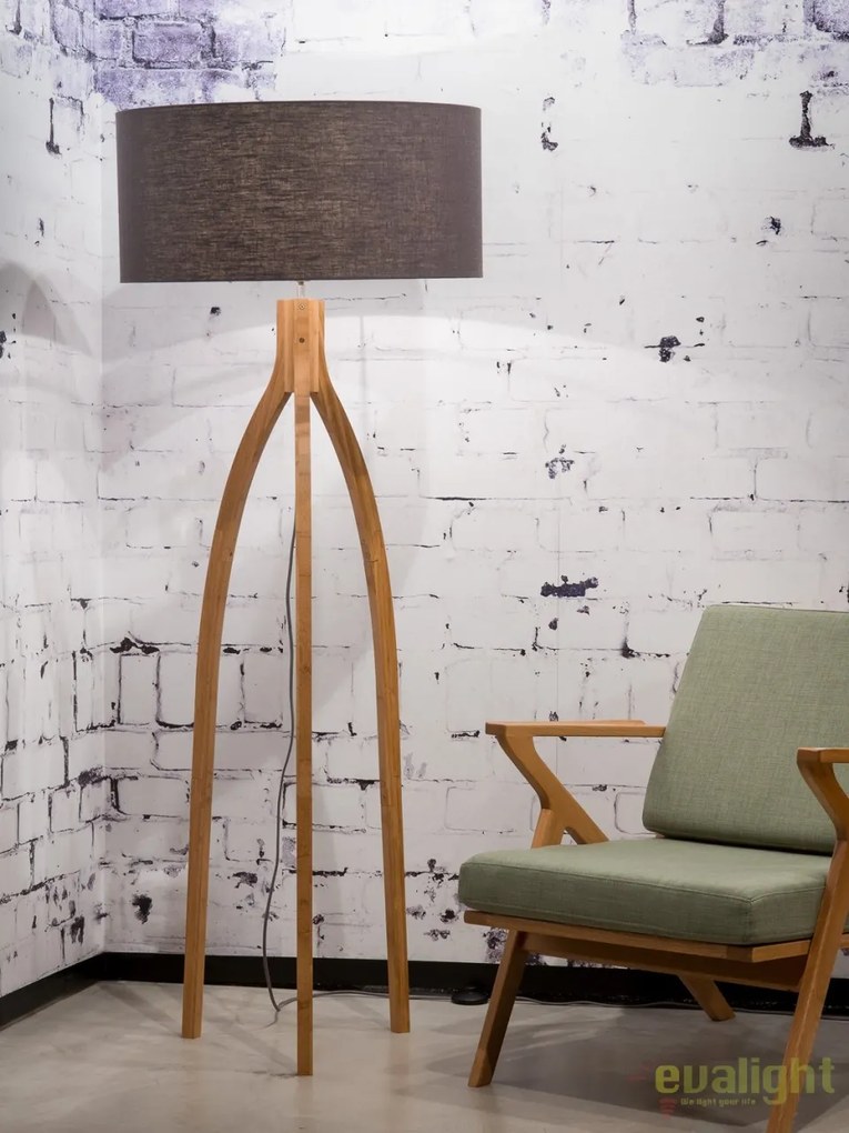 Lampadar cu trepied, realizat din materiale naturale, durabile si ecologice, Annapurna gri inchis