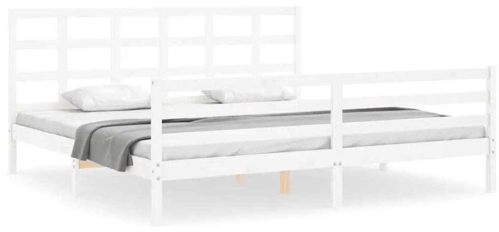 3194007 vidaXL Cadru pat cu tăblie 200x200 cm, alb, lemn masiv