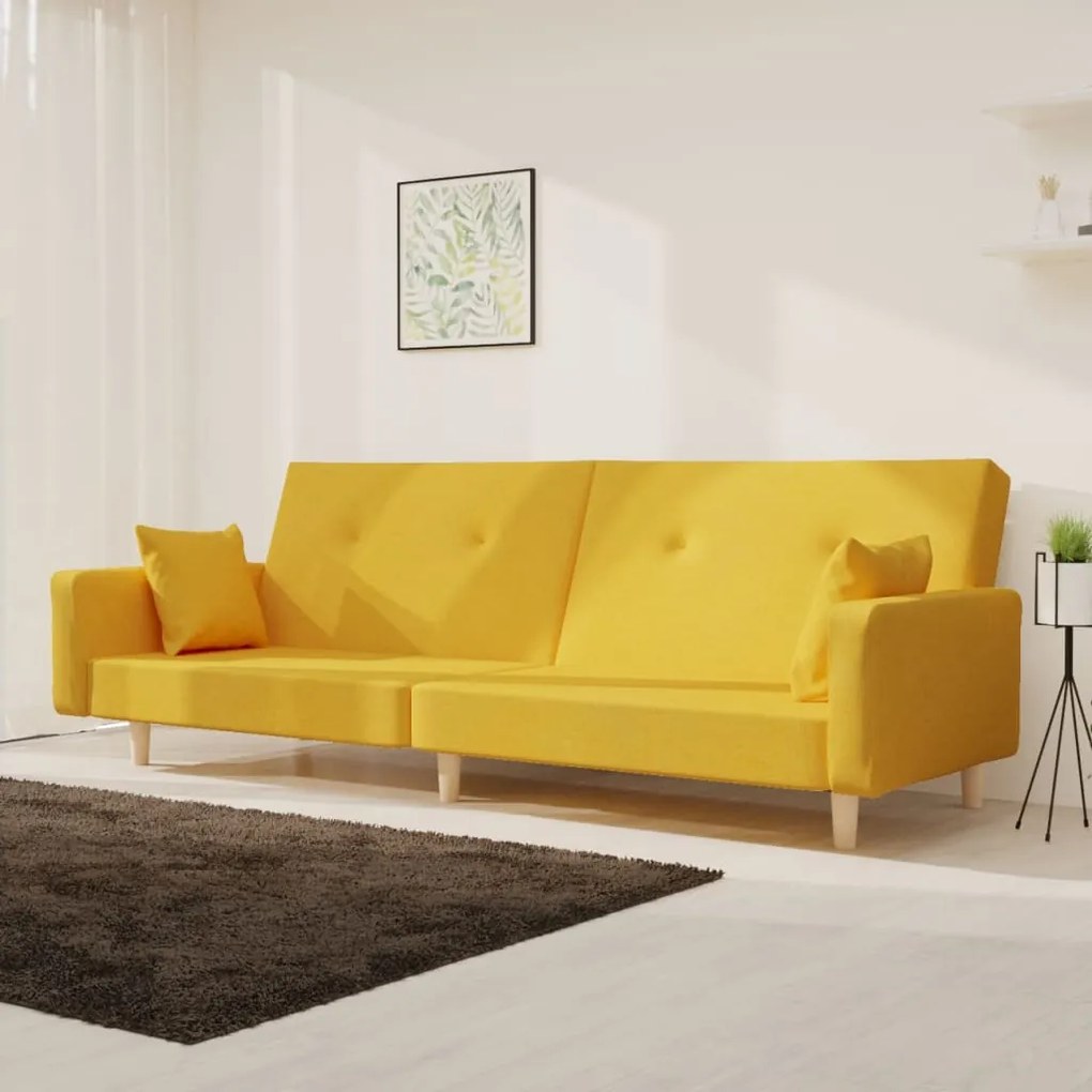 337328 vidaXL Canapea extensibilă cu 2 locuri, 2 perne, galben, textil