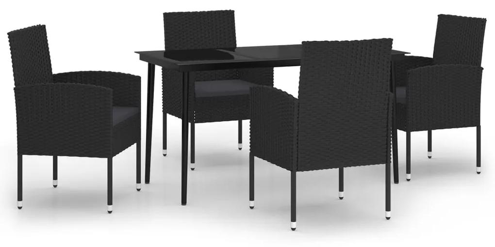 Set de mobilier pentru gradina, 5 piese, negru negru si gri, Lungime masa 140 cm, 5