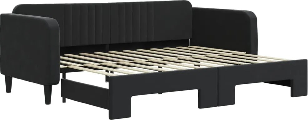 vidaXL Pat de zi cu extensie, negru, 90x200 cm, catifea