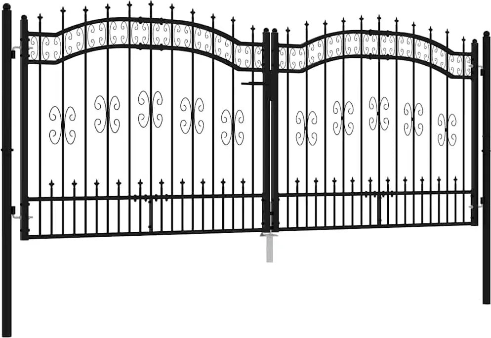 vidaXL Poartă de gard Kampen cu vârf tip suliță, negru, 302x125 cm, oțel