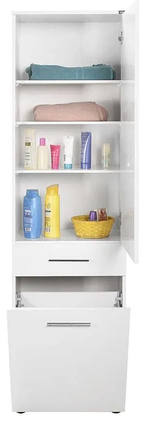 Dulap Baie cu cos de rufe Adore Diamond, usa reversibila, sertar, Alb Lucios, 52 x 38 x 187 cm