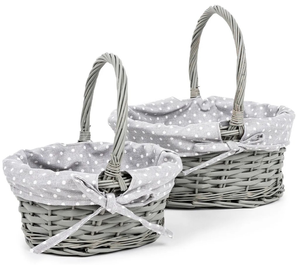 Set de coșuri din răchită cu țesătură Grey Dot, 2buc, 2 dimensiuni, 26 x 28 x 22 cm
