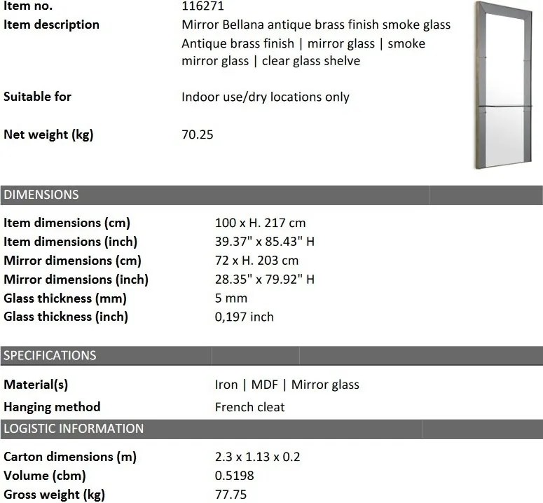 Oglinda design LUX cu polita din sticla Bellana 100x217cm