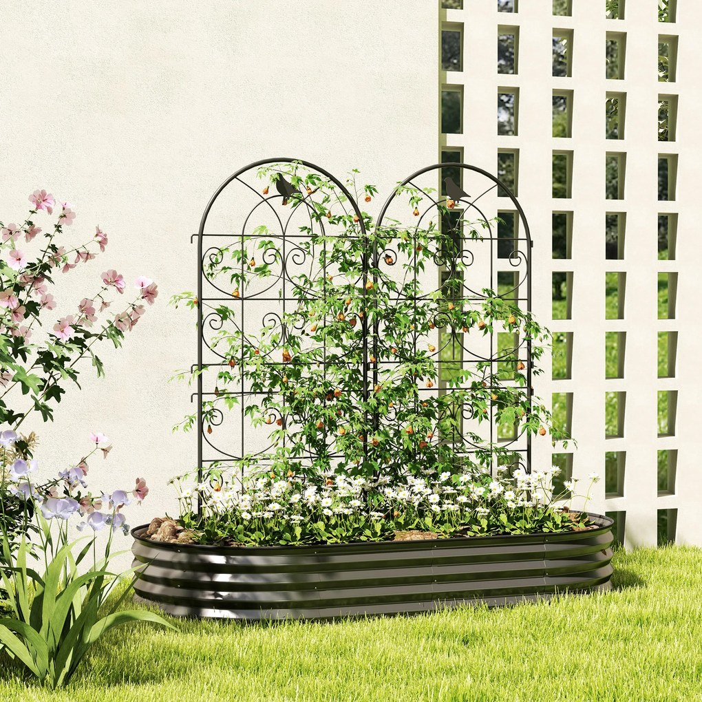 Outsunny Suport pentru plante agățătoare cu modele de păsări set de 2 spalieri de grădină pentru legume viță flori metal 50 x 120 cm negru | Aosom Romania