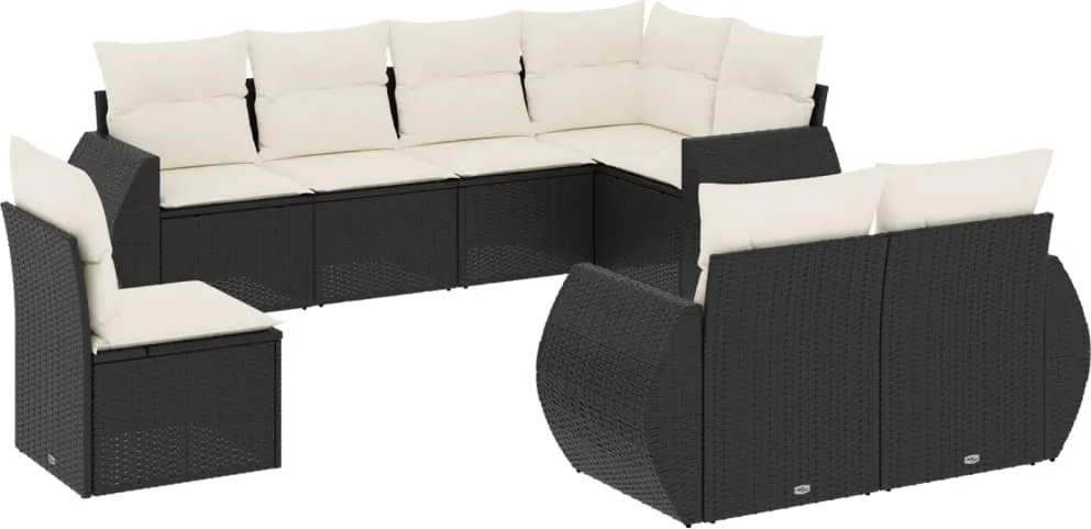 vidaXL Set mobilier de grădină cu perne, 8 piese, negru, poliratan