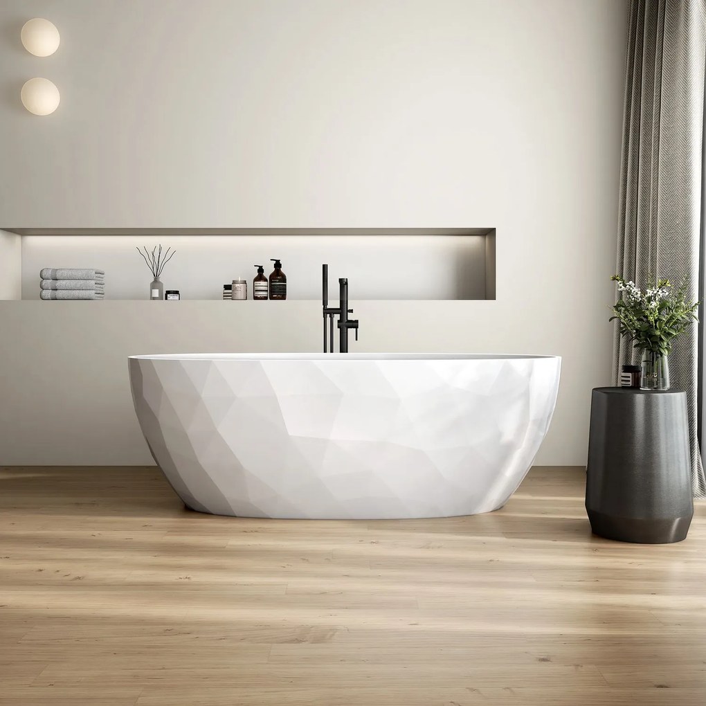 Cada freestanding compozit 3D, ovala 167 x 82 cm, Foglia Ovale Alb