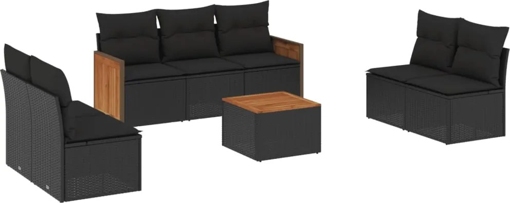 vidaXL Set mobilier de grădină cu perne, 8 piese, negru, poliratan