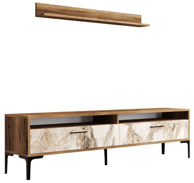 Comoda TV Istanbul - Walnut, Alb Marble