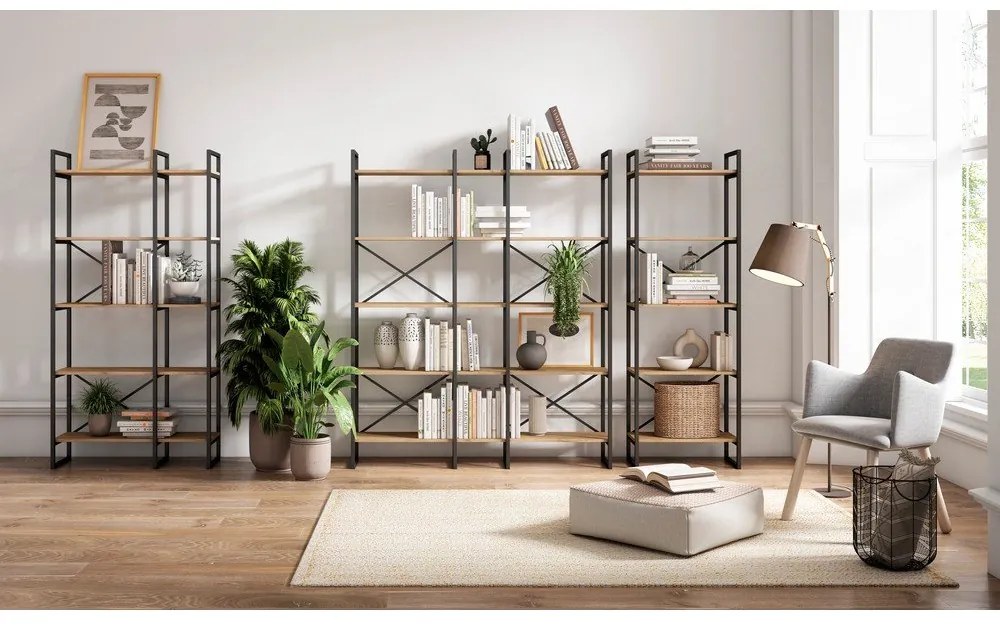 Etajeră negru/natural cu aspect de lemn de stejar 58x175 cm Dusan – Marckeric