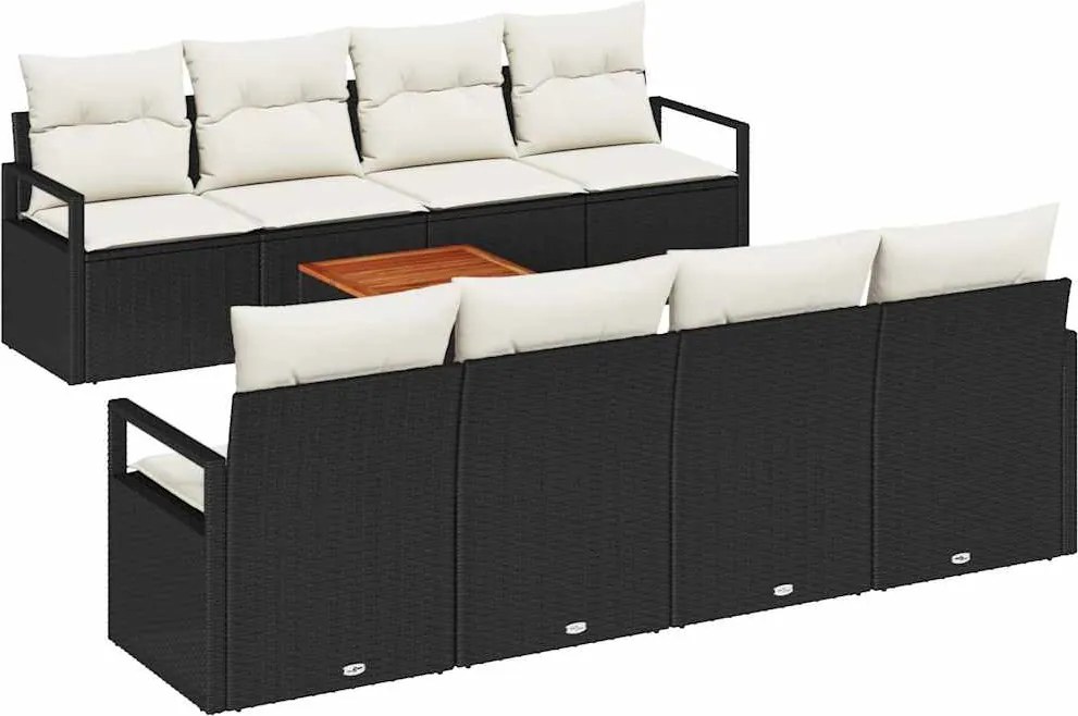 vidaXL Set de canapele pentru grădină cu pernă 9 pcs Negru poliratan