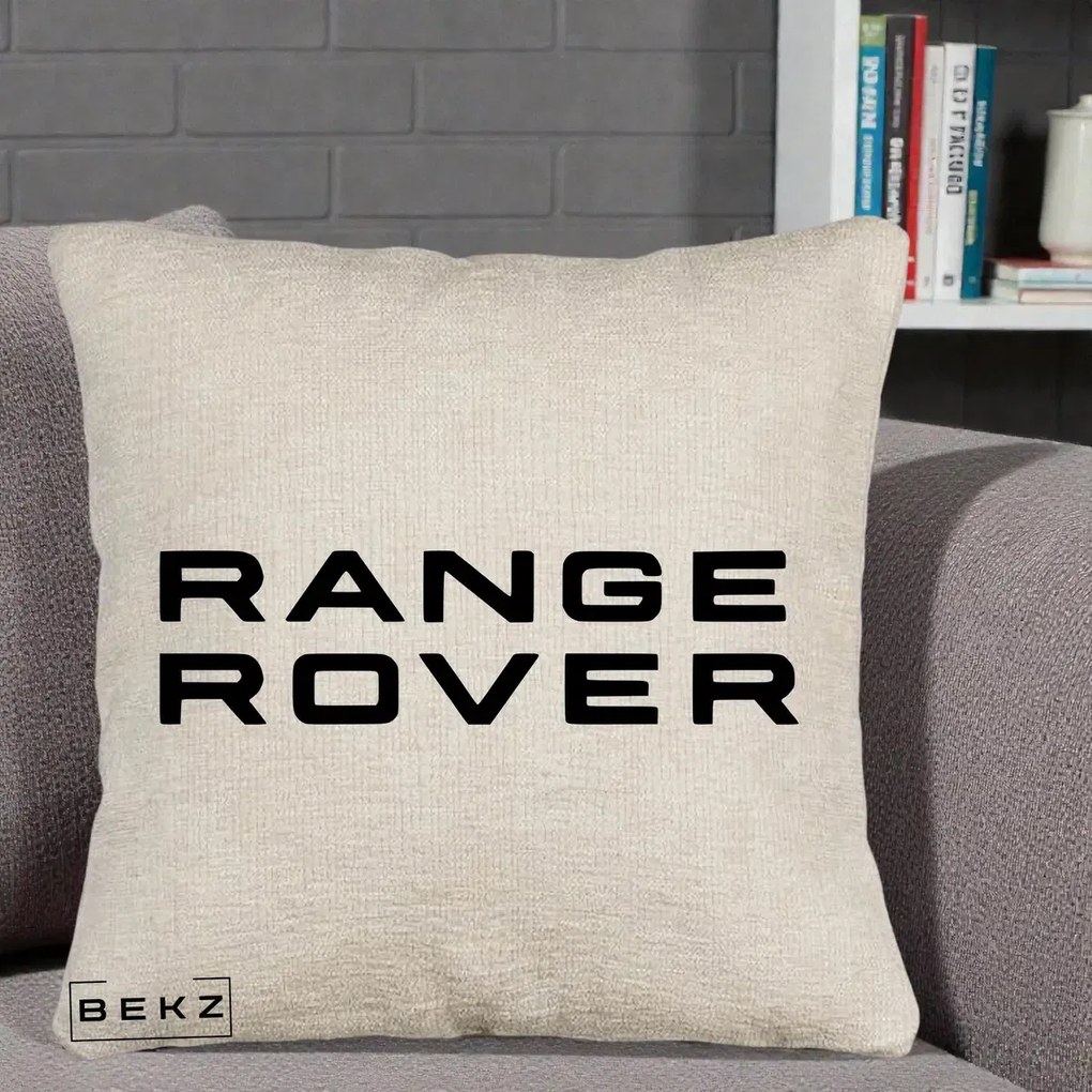 Perna Personalizata cu emblema Range Rover, 40x40 cm, Bej Canapea, Husa Detasabila, Perna Inclusa, BEKZ®