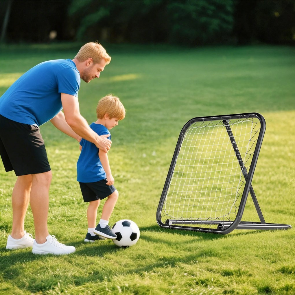 HOMCOM Rețea de Ricoșeu pentru Fotbal, Rețea de Fotbal Ricoșeu și Pliabilă cu Unghi Reglabil în Metal, pentru Antrenament Baseball și Volei, 78x84x65-78 cm, Negru | Aosom Romania