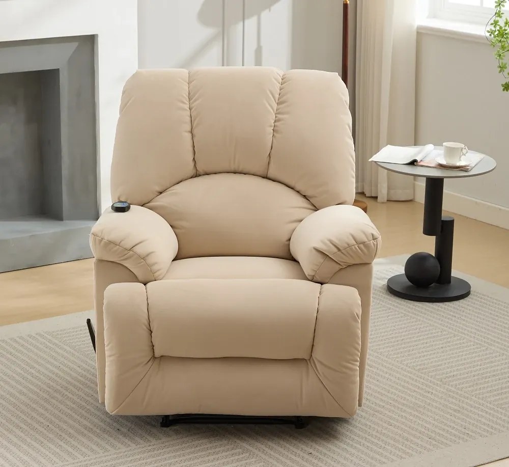 Fotoliu Masaj si Incalzire, Recliner, suport picioare extensibil, Textil, Bej