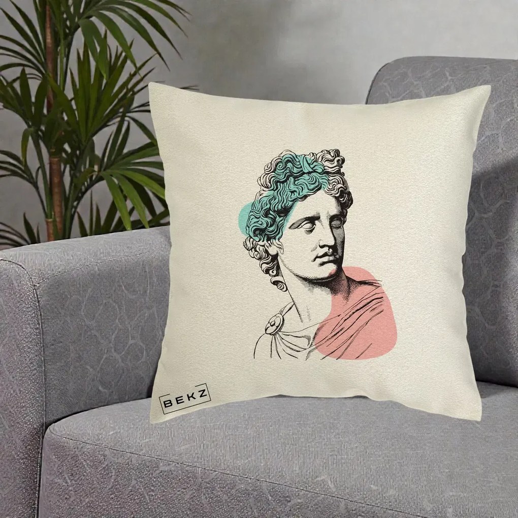 Perna Decorativa Bust Grec Vaporwave, 40x40 cm, Ecru, Husa Detasabila, Perna Inclusa, BEKZ®