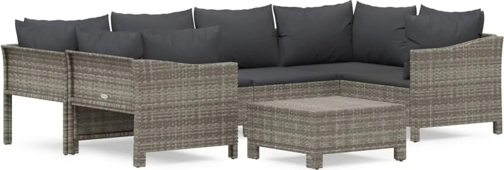vidaXL Set mobilier de grădină cu perne, 7 piese, gri, poliratan