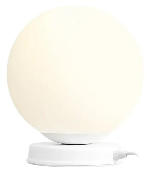 Lampa de masa din metal alb si abajur din sticla Ball, 20 cm