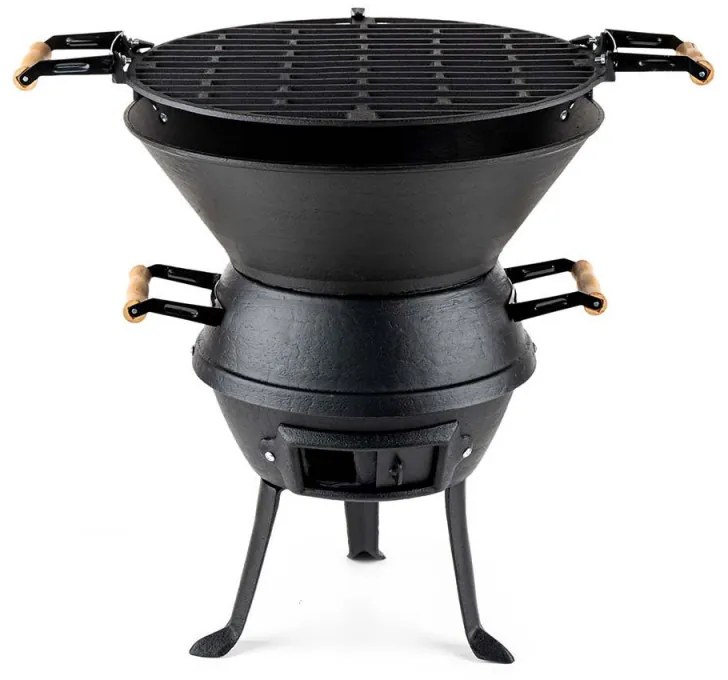 Gratar din fonta Muhler 1008592, Ø37 cm, Carbune, Reglabil, Control flux de aer, Negru