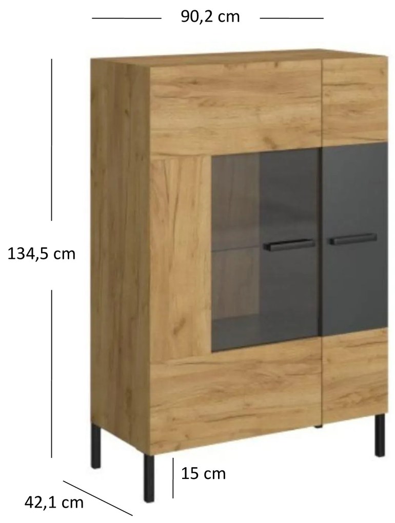 Vitrină Shanna (Stejar craft auriu + antracit). 1053227