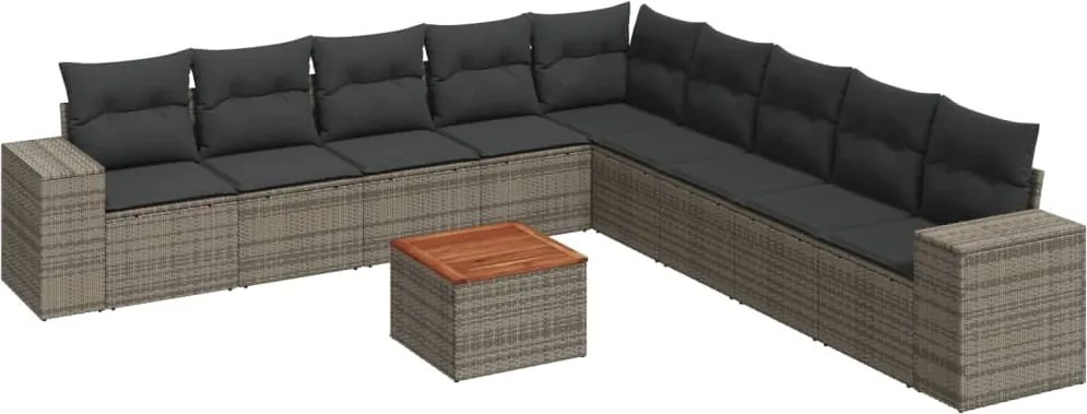 vidaXL Set mobilier de grădină cu perne, 10 piese, gri, poliratan