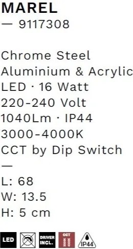 Aplica de perete LED baie IP44 MAREL crom