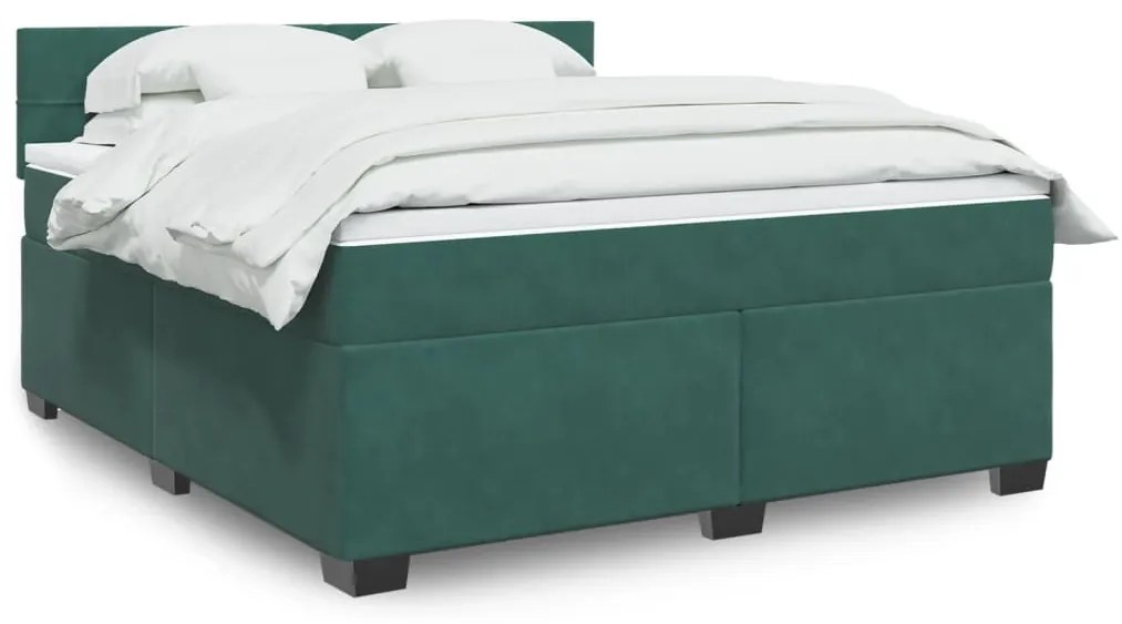 3286381 vidaXL Pat box spring cu saltea, verde închis, 180x200 cm, catifea