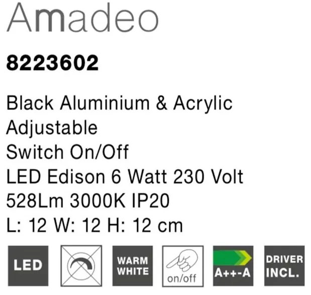 Aplica perete LED directionabila design modern Amadeo neagra NVL-8223602
