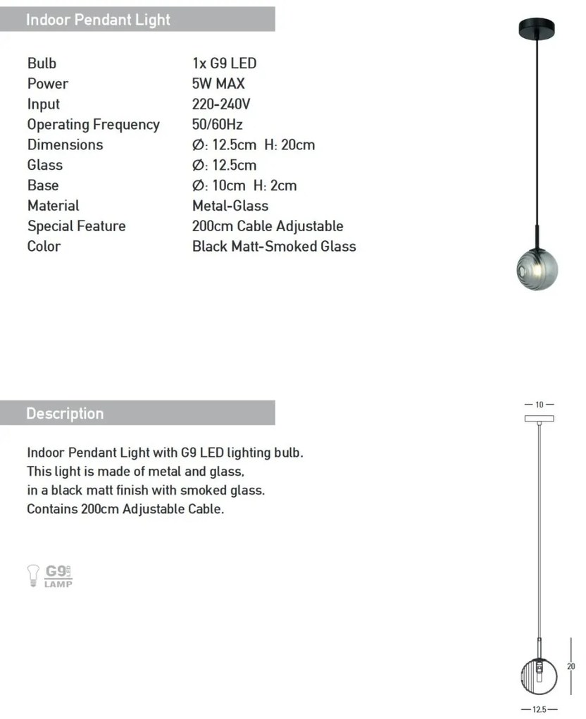 Pendul design decorativ Iris D-12,5cm fumuriu