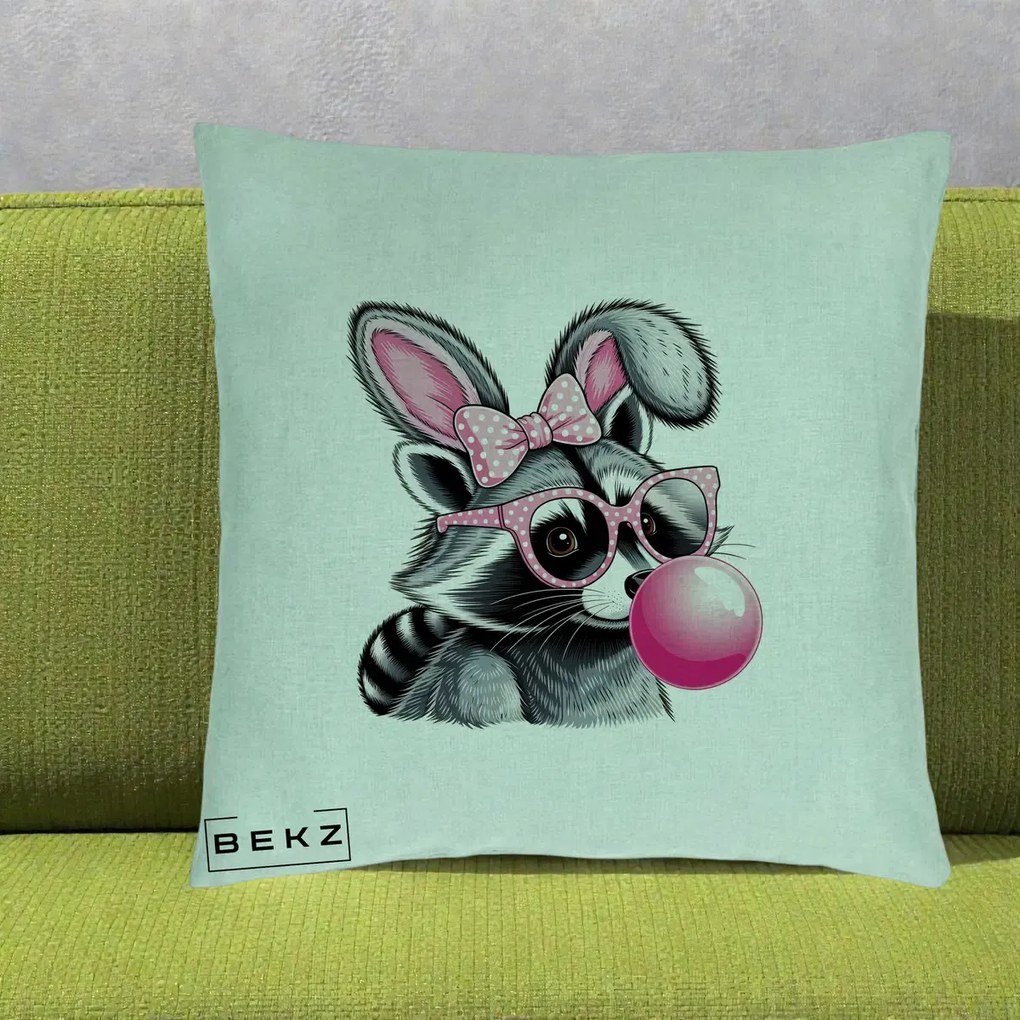 Perna Decorativa Raton cu Urechi de Iepure si Guma de Mestecat, 40x40 cm, Verde Menta, Husa Detasabila, Perna Inclusa, BEKZ®