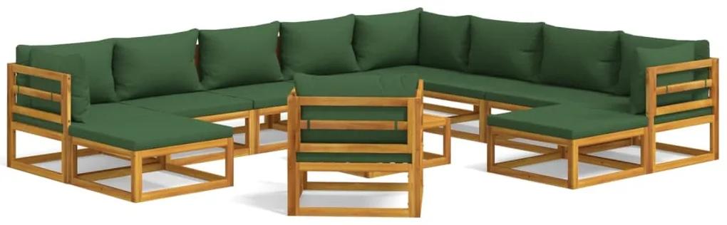 3155325 vidaXL Set mobilier de grădină cu perne verzi, 12 piese, lemn masiv