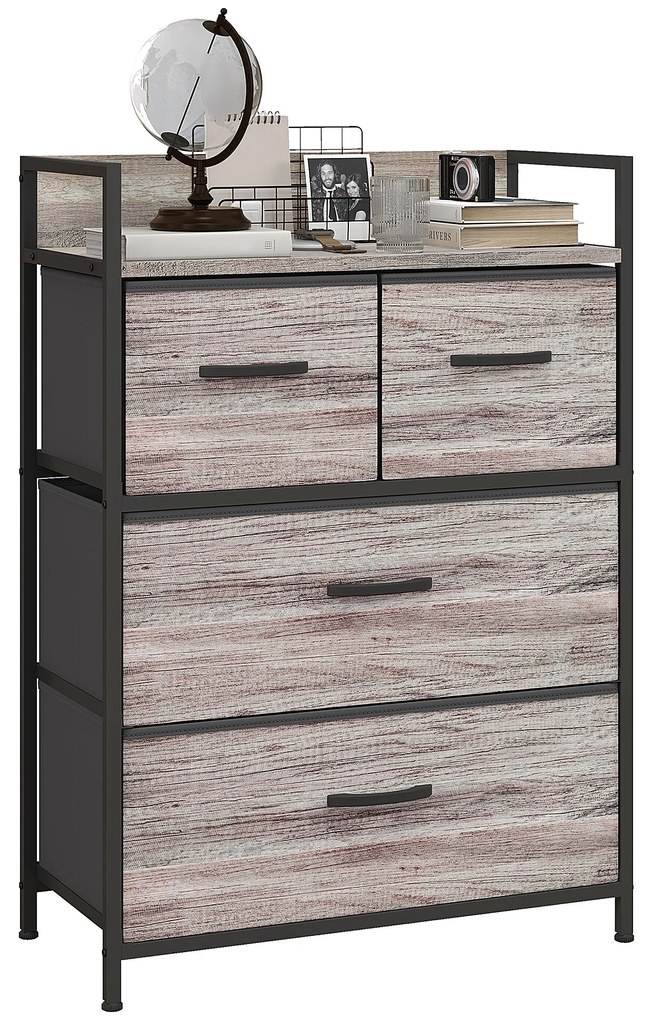HOMCOM Mobilier de depozitare stil industrial comodă 4 sertare din material textil pliabile și detașabile și 1 raft 60 x 29 x 85 cm gri | Aosom Romania