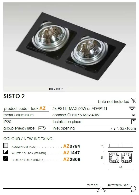 Spot incastrabil directionabil de tavan/plafon SISTO 2 ALU