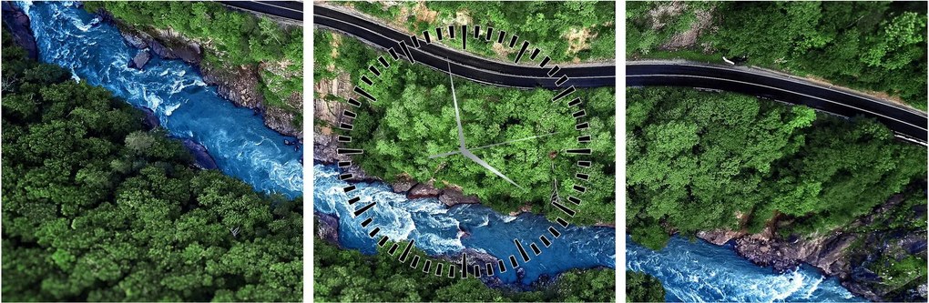 Tablou - Râu între munți, Caucaz, Rusia (cu ceas) (90x30 cm)