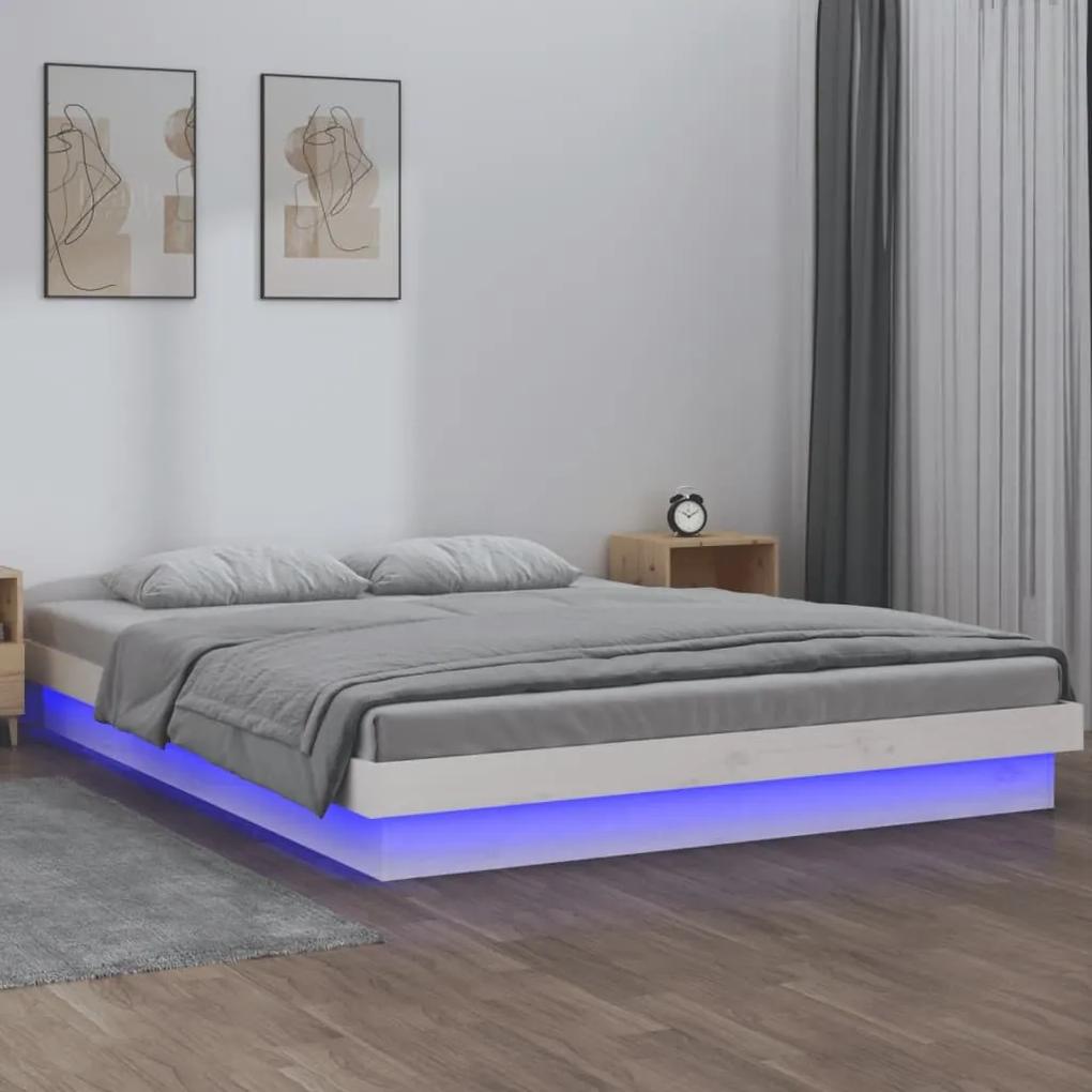 Cadru de pat King Size 5FT cu LED, alb, 150x200 cm, lemn masiv Alb, 150 x 200 cm