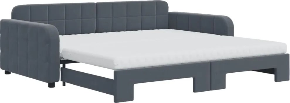 vidaXL Pat de zi cu extensie și saltele, gri închis 100x200 cm catifea