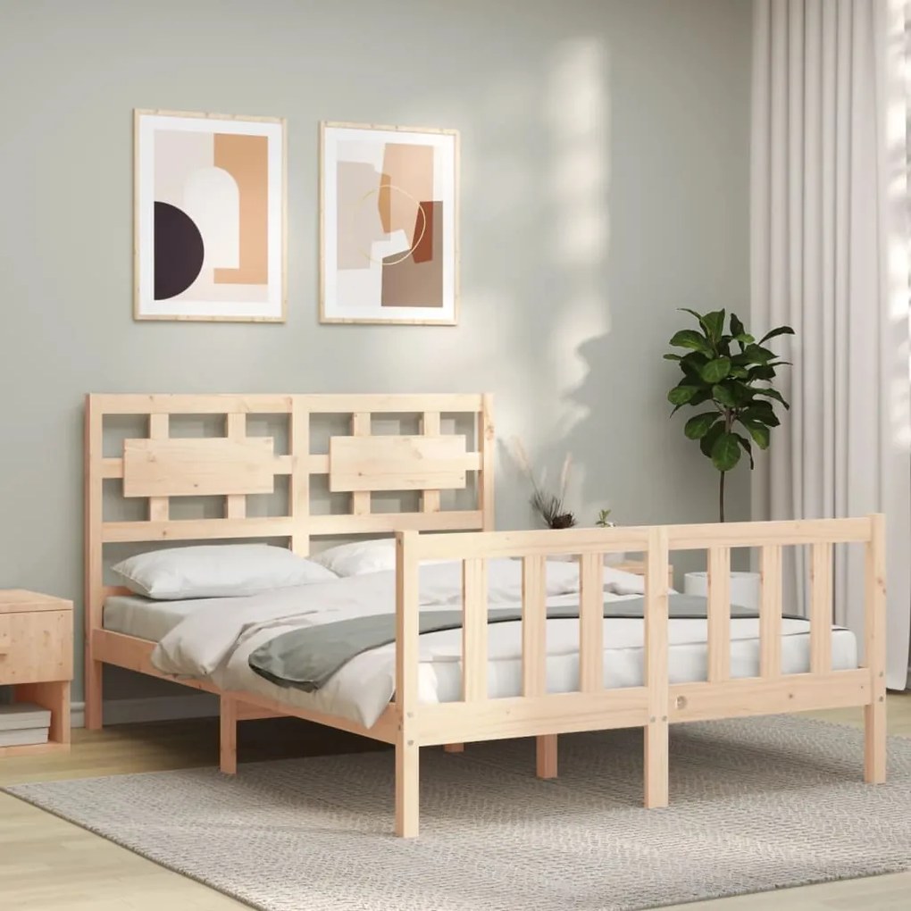 3192536 vidaXL Cadru de pat cu tăblie, 140x190 cm, lemn masiv