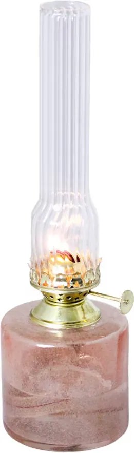Lampă cu petrol din sticlă reciclată cu model în relief, roz, mică, Ø 8 x H 25 cm, „Elvira"
