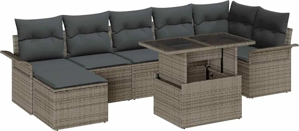vidaXL Set de canapele pentru grădină cu pernă 8 pcs Gri Rattan poli