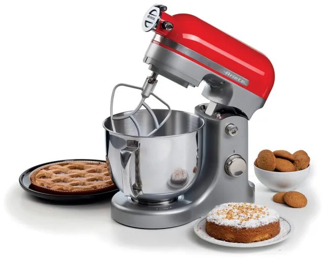 Mixer planetar Ariete MODERNA 1589/00, 3200W, 5.5 L, 11 viteze, Carcasa aluminiu, Accesorii, Roșu/Inox