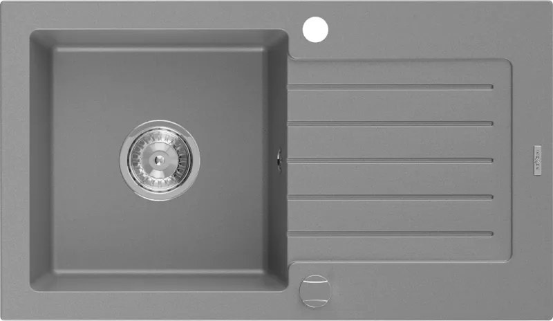 Mexen Pablo chiuvetă de granit cu 1 compartiment și picurător 752 x 436 mm, gri, sifon crom - 6510751010-71