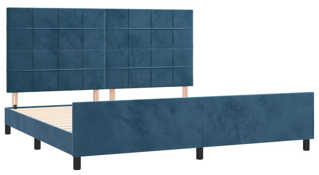 Cadru de pat cu tablie, albastru inchis, 200x200 cm, catifea Albastru inchis, 200 x 200 cm, Cu blocuri patrate