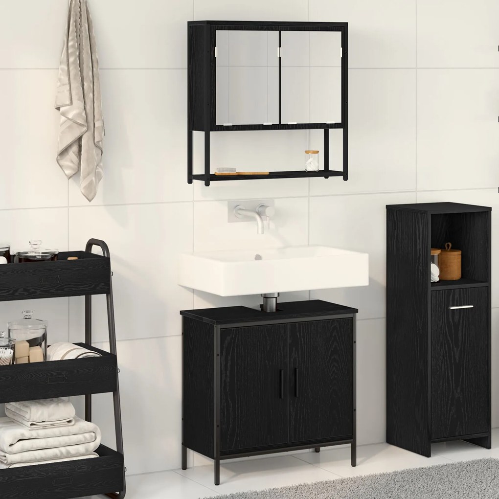 vidaXL Set de mobilier pentru baie 2 piese în stejar negru din lemn prelucrat