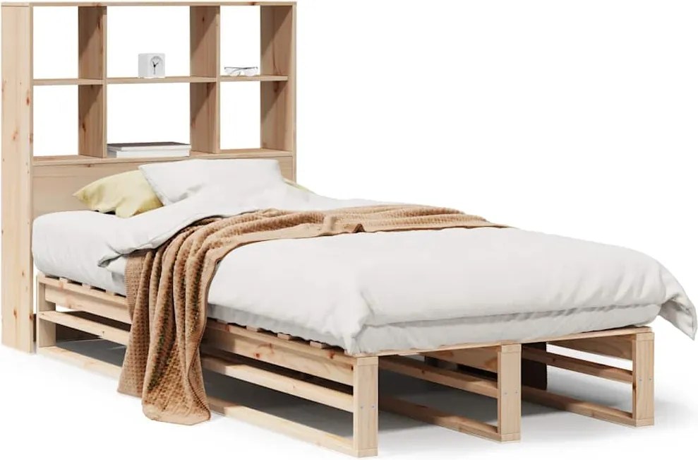 vidaXL Pat cu bibliotecă fără saltea, 90x190 cm, lemn masiv