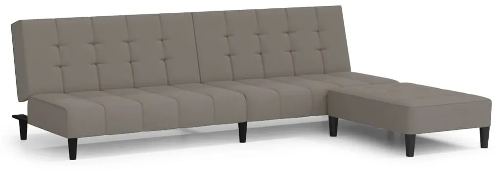 Canapea extensibila cu taburet, 2 locuri, gri deschis, catifea Gri deschis, Cu suport de picioare