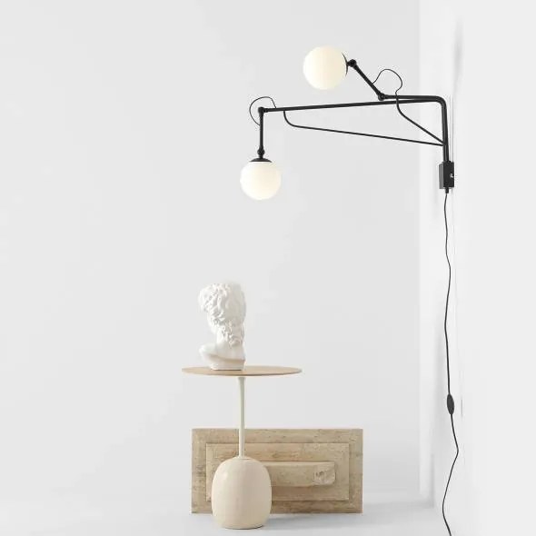 Aplica perete moderna neagra cu 2 brate tip lampa Soho Glass